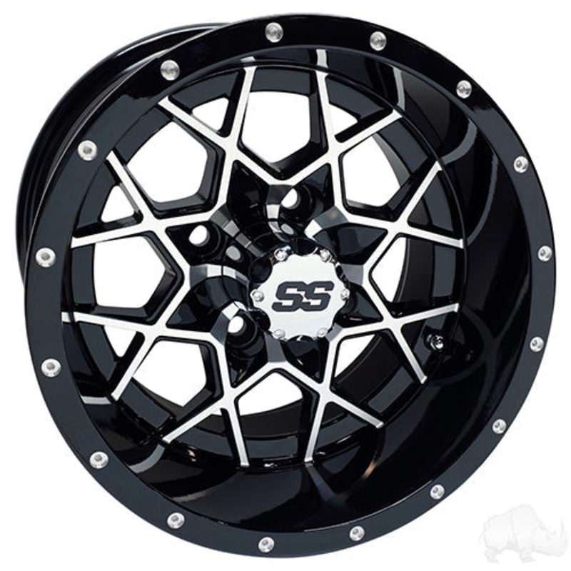RHOX Golf Cart Wheel RX385 –  12×7 ET-25 Machined Gloss Black