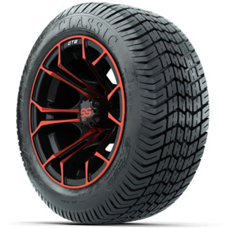 GTW Red/Black Spyder 12 in Wheels with 215/40-12 Excel Classic Street Tires – Set of 4