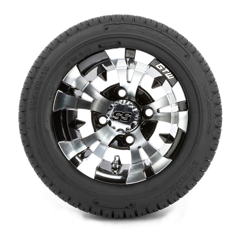 10″ GTW Vampire Black and Machined Wheels with 18″ Fusion DOT Street Tires  Set of 4