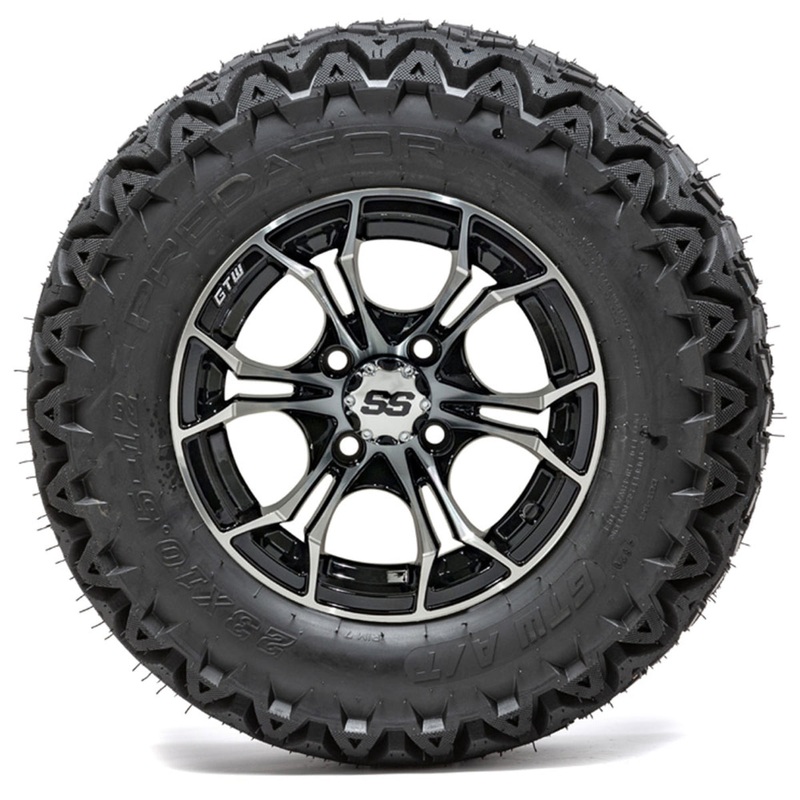 12″ GTW Spyder Black and Machined Wheels with 23″ Predator A/T Tires  Set of 4