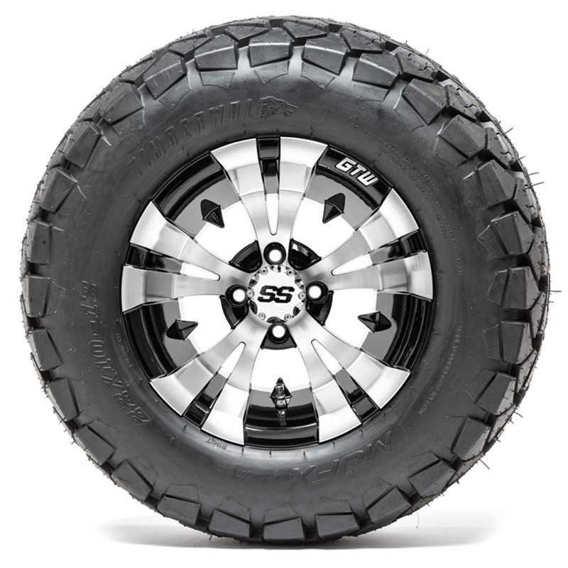 12″ GTW Vampire Black and Machined Wheels with 22″ Timberwolf Mud Tires  Set of 4