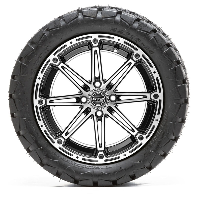 14″ GTW Element Black and Machined Wheels with 22″ Timberwolf Mud Tires  Set of 4