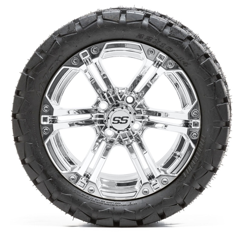 14″ GTW Specter Chrome Wheels with 22″ Timberwolf Mud Tires  Set of 4