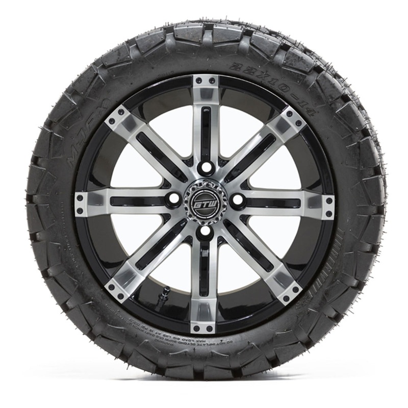 14″ GTW Tempest Black and Machined Wheels with 22″ Timberwolf Mud Tires  Set of 4