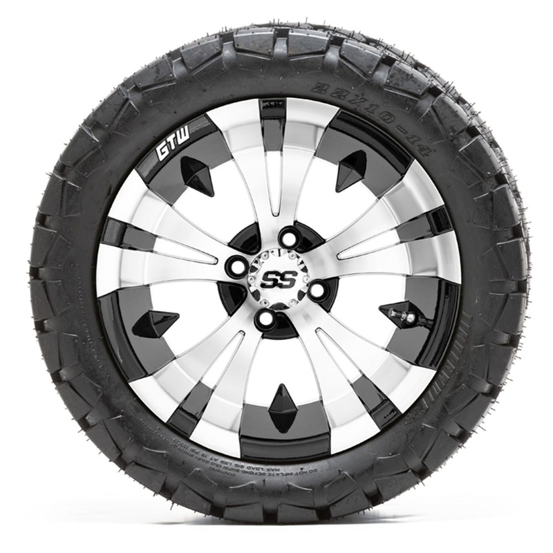 14″ GTW Vampire Black and Machined Wheels with 22″ Timberwolf Mud Tires  Set of 4