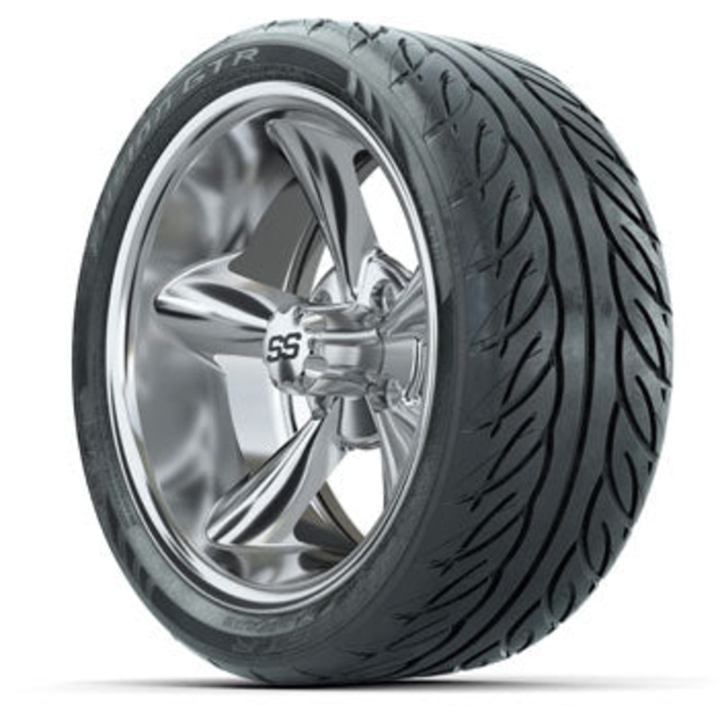 GTW Chrome Godfather 14 in Wheels with 205/40-R14 Fusion GTR Street Tires – Set of 4