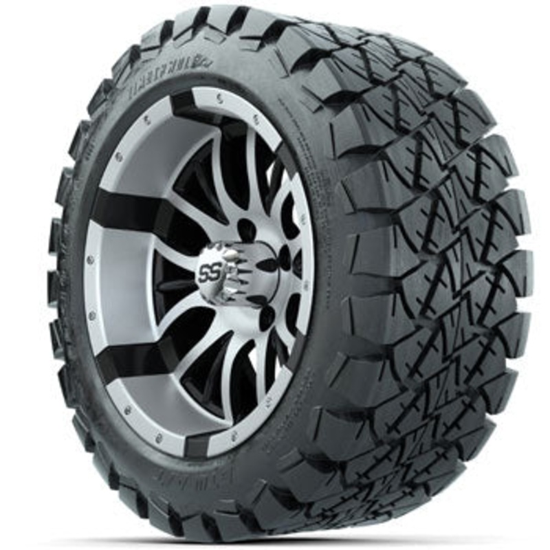 GTW Machined/Black Diesel 14 in Wheels with 22×10-14 Timberwolf All-Terrain Tires – Set of 4