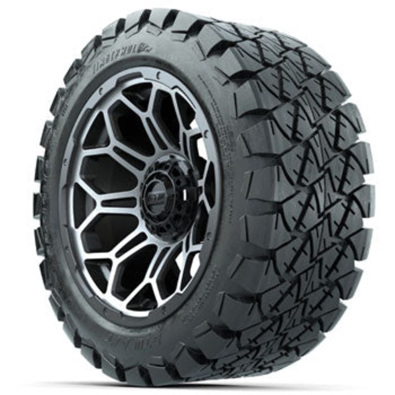 GTW Matte Machined/Gray Bravo 14 in Wheels with 22×10-14 Timberwolf All-Terrain Tires – Set of 4