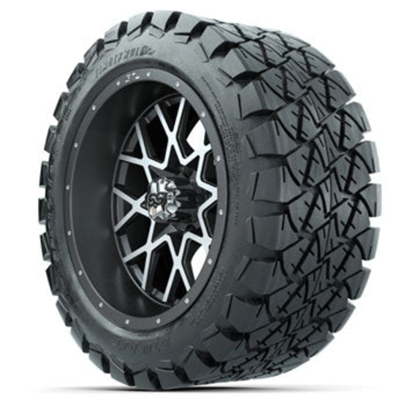 GTW Matte Machined/Gray Vortex 14 in Wheels with 22×10-14 Timberwolf All-Terrain Tires – Set of 4