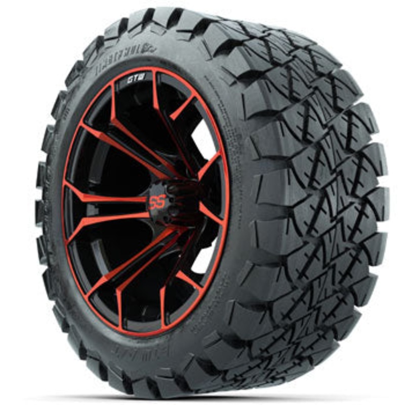 GTW Red/Black Spyder 14 in Wheels with 22×10-14 Timberwolf All-Terrain Tires – Set of 4