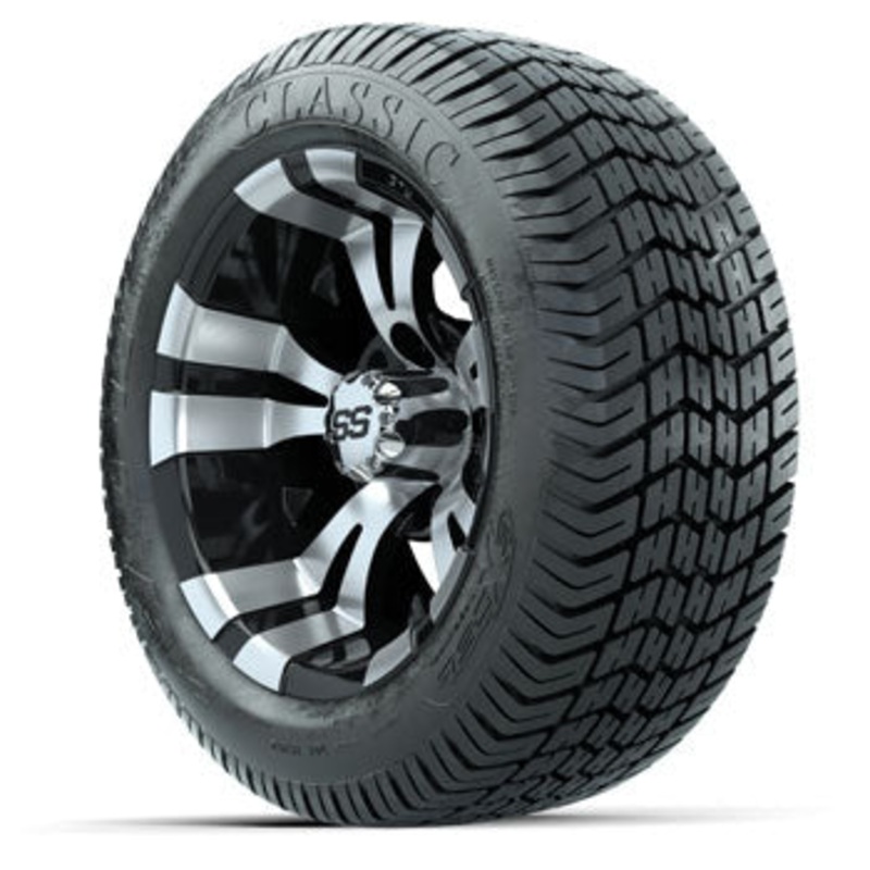GTW Vampire Black and Machined 12 in Wheels with 215/40-12 Excel Lo-Pro Street Tires – Set of 4