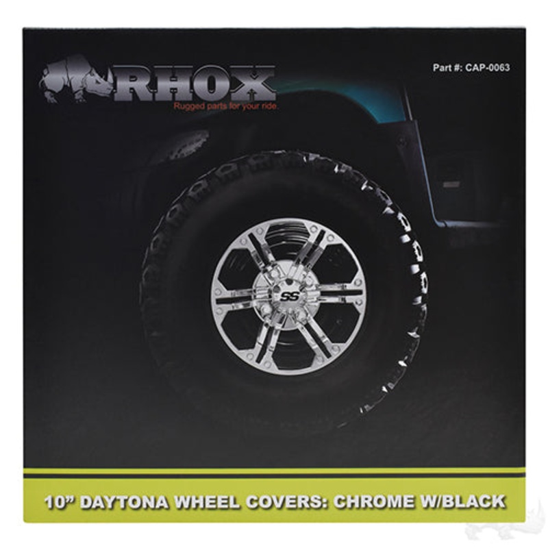 Wheel Cover – SET OF 4 – 10″ Daytona Chrome with Black