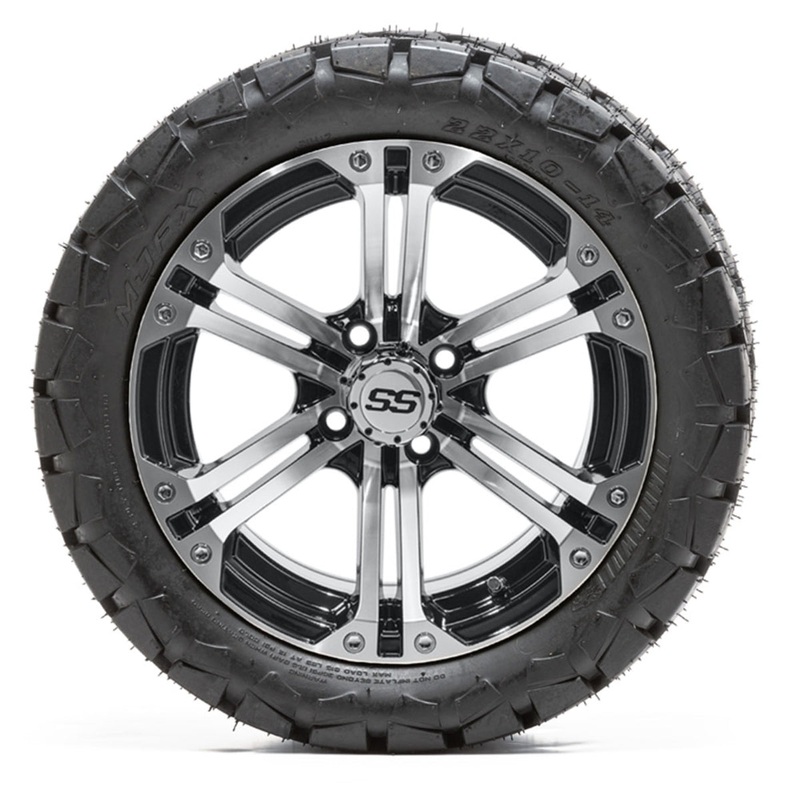 14″ GTW Specter Black and Machined Wheels with 22″ Timberwolf Mud Tires  Set of 4
