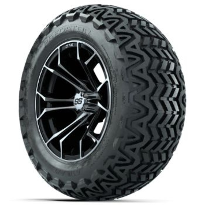 Set of 4 – 14 in GTW Machined/Black Spyder Wheels with 23×10-14 GTW Predator All-Terrain Tires