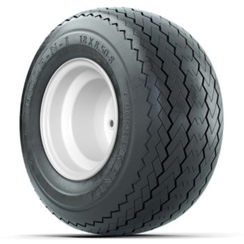 White Steel Offset 8 in Wheels with 18 in Kenda Hole-N-1 Tires – Set of 4