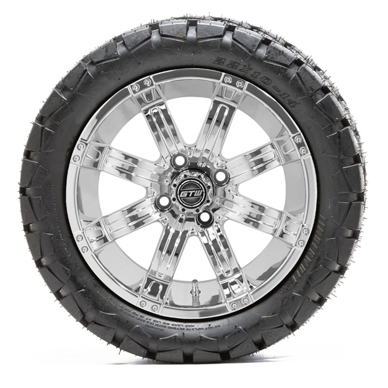 14″ GTW Tempest Chrome Wheels with 22″ Timberwolf Mud Tires  Set of 4