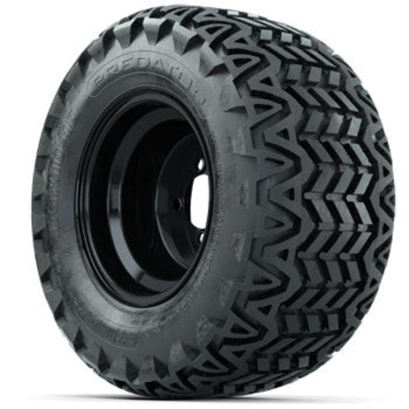 Black Steel Offset 10 in Wheels with 20×10-10 Predator All-Terrain Tires – Set of 4