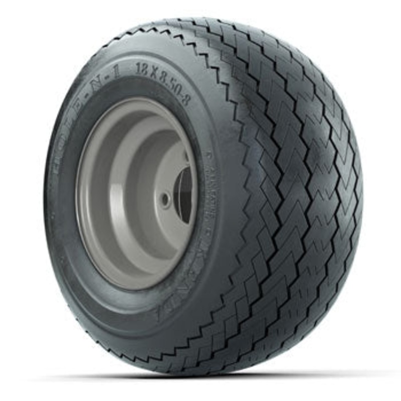 Gray Steel 8 in Wheels with 18 in Kenda Hole-N-1 Tires – Set of 4