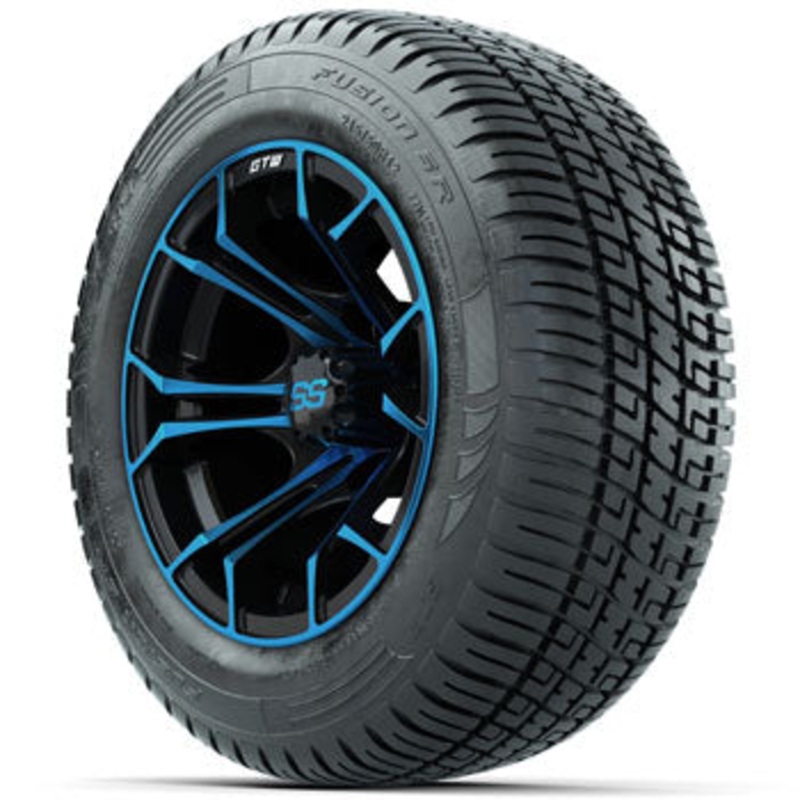 GTW Blue/Black Spyder 12 in Wheels with 215/50-R12 Fusion S/R Street Tires – Set of 4