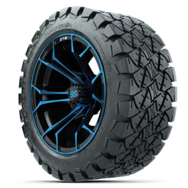GTW Blue/Black Spyder 14 in Wheels with 22×10-14 Timberwolf All-Terrain Tires – Set of 4