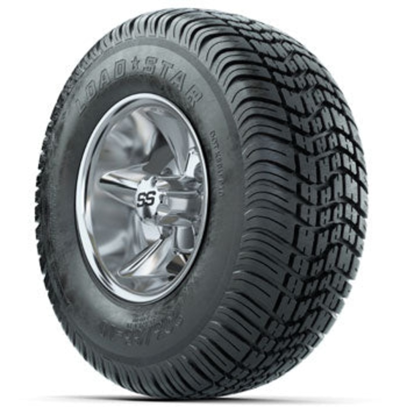 GTW Chrome Godfather 10 in Wheels with 205/65-10 Kenda Load Star Tires – Set of 4