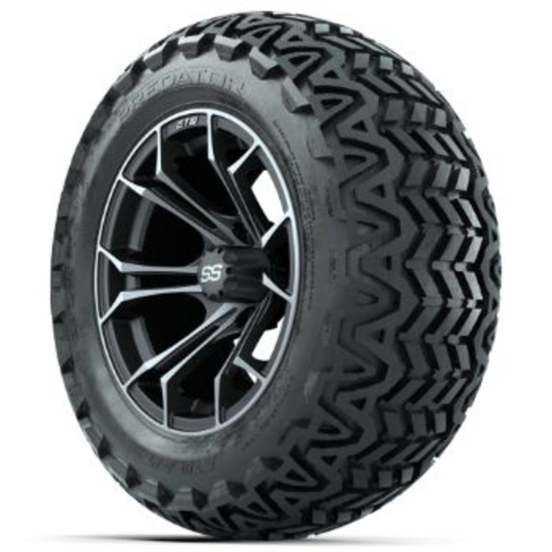 GTW Matte Machined/Gray Spyder 14 in Wheels with 23×10-14 GTW Predator All-Terrain Tires – Set of 4