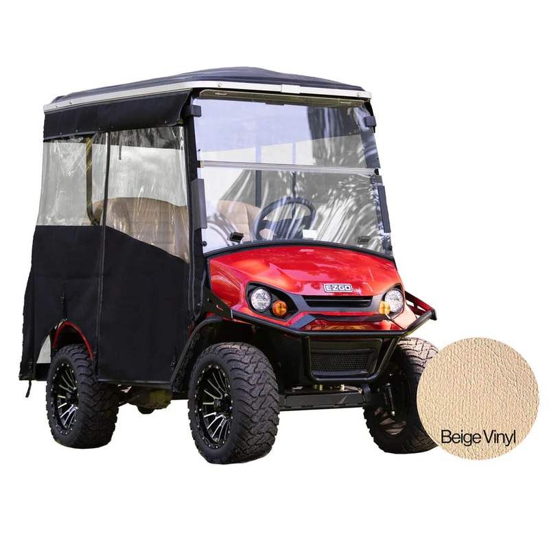 RedDot EZGO Express S4 Elite with 80″ Non Modular Top Beige 3-Sided Track Style Vinyl Enclosure (Years 2023-Up)