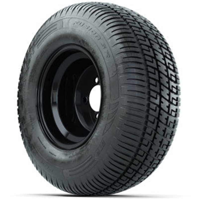 Black Steel Offset 10 in Wheels with 205/65-10 Fusion Street Tires – Set of 4