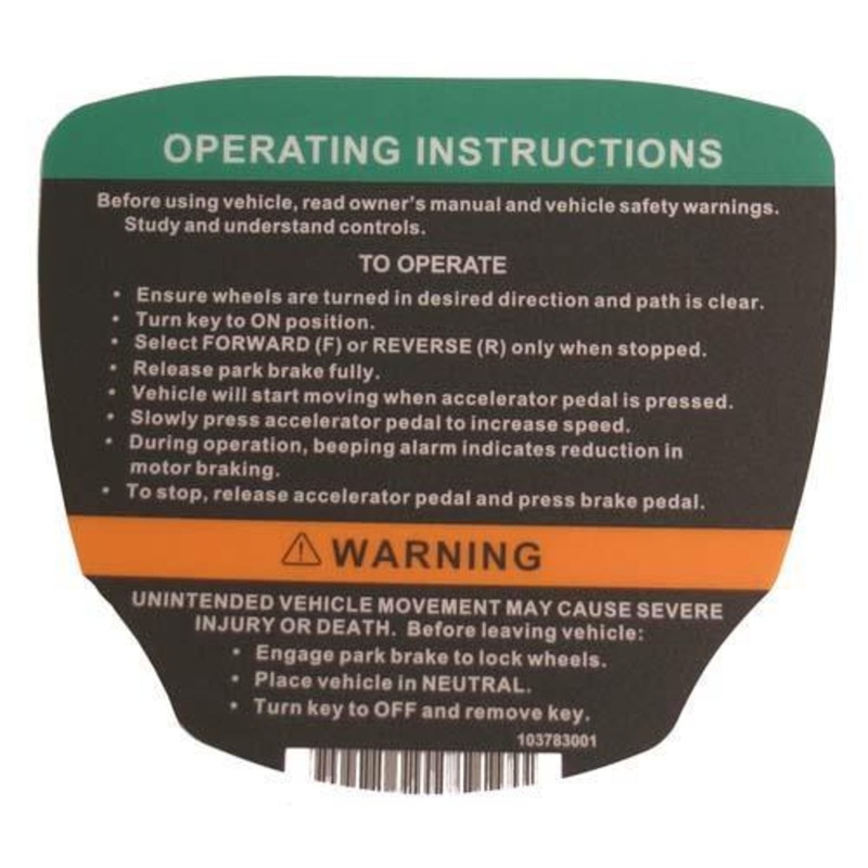 Club Car Precedent Electric Operating Instructions Decal (Years 2012-Up)