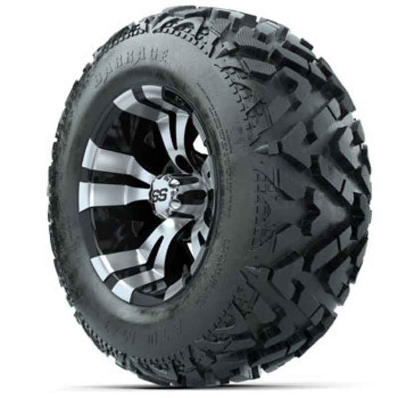GTW Vampire Black and Machined 12 in Wheels with 23 in Barrage Mud Tires – Set of 4