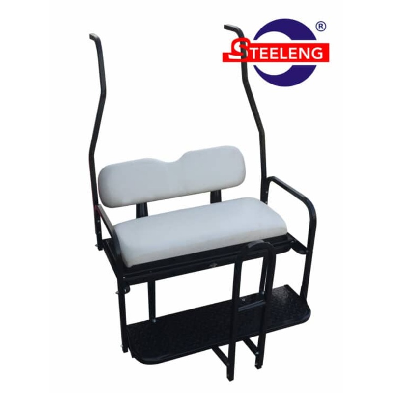 Rear Flip Seat For Club Car DS Golf Cart 2000-2013 Model (White Cushion w/t Grab Bar Attachment)