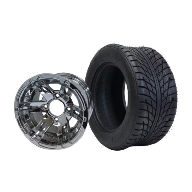 SGC 10″ Bulldog Chrome Wheel – Aluminum Alloy / STEELENG 205/50-10 Low Profile Tire DOT Approved Tires Combo – Set of 4