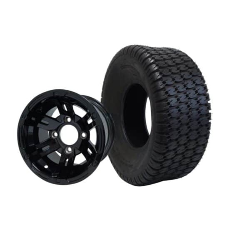 SGC 10″ Bulldog Glossy Black Wheel – Aluminum Alloy / STEELENG 22″x9.5″-10″ Turf Tire Tires Combo – Set of 4