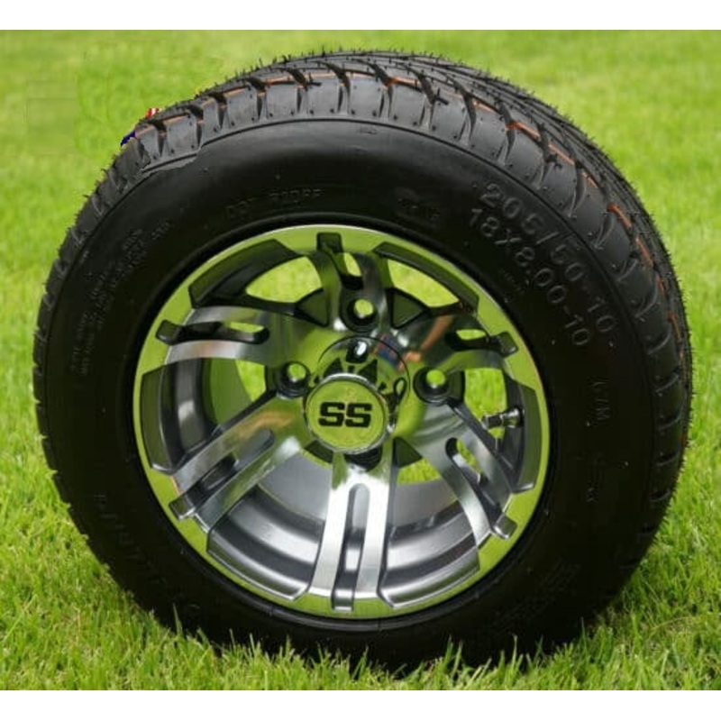 SGC 10″ Bulldog Machined/Gunmetal Wheel – Aluminum Alloy / STEELENG 205/50-10 Low Profile Tire DOT Approved Tires Combo – Set of 4