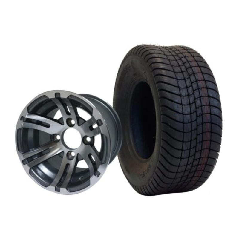 SGC 10″ Bulldog Machined/Gunmetal Wheel – Aluminum Alloy / STEELENG 205/65-10 Comfort Ride Street Tire DOT approved Tires Combo – Set of 4