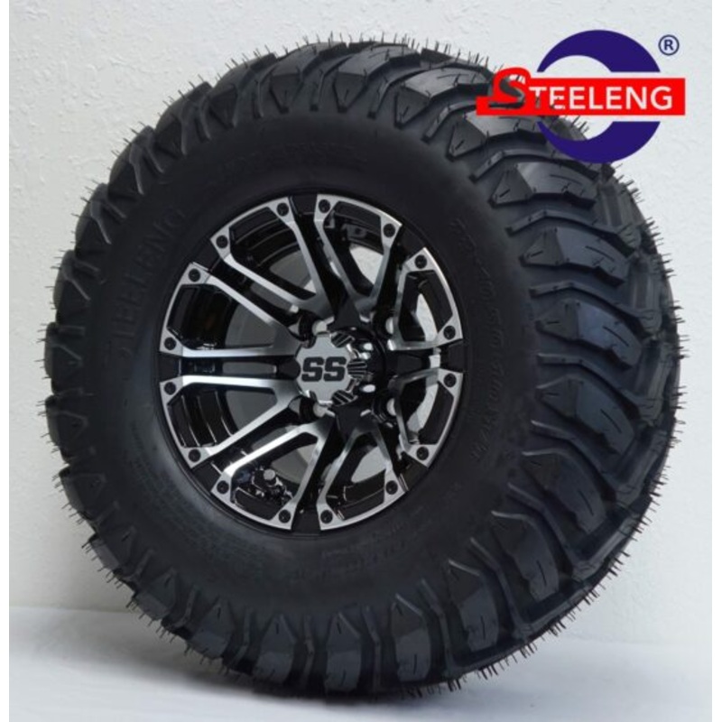 SGC 10″ Lancer Machined/Black Wheel – Aluminum Alloy / STEELENG 22″x10.5″-10″ Mud Terrain Tires Combo – Set of 4
