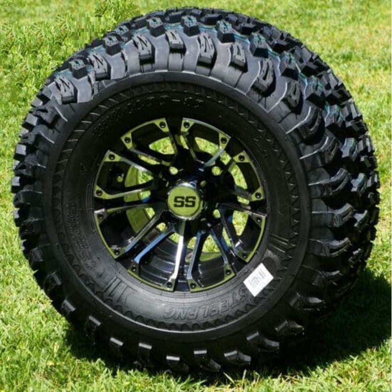 SGC 10″ Lancer Machined/Black Wheel – Aluminum Alloy / STEELENG 22″x11″-10″ All Terrain Tire DOT approved Tires Combo – Set of 4
