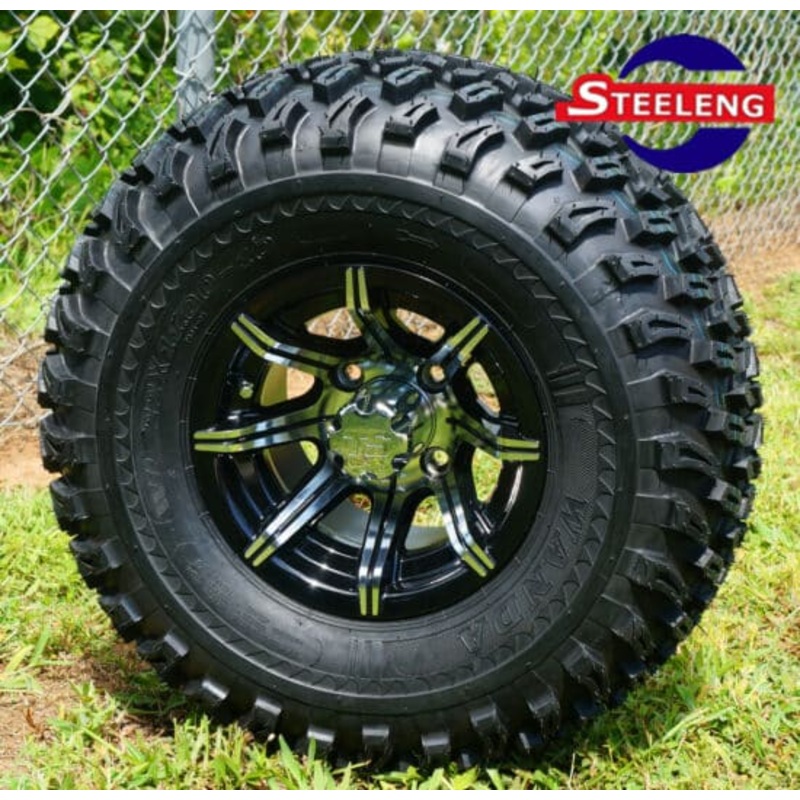 SGC 10″ Spider Machined/Black Wheel – Aluminum Alloy / STEELENG 22″x11″-10″ All Terrain Tire DOT approved Tires Combo – Set of 4
