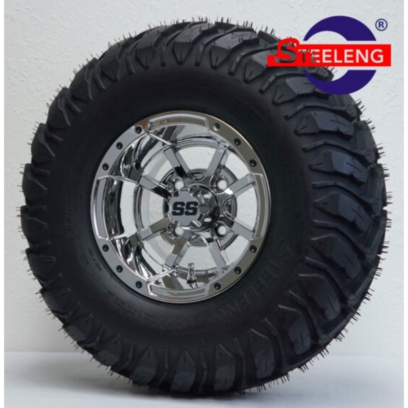 SGC 10″ Storm Trooper Chrome Wheel – Aluminum Alloy / STEELENG 22″x10.5″-10″ Mud Terrain Tires Combo – Set of 4