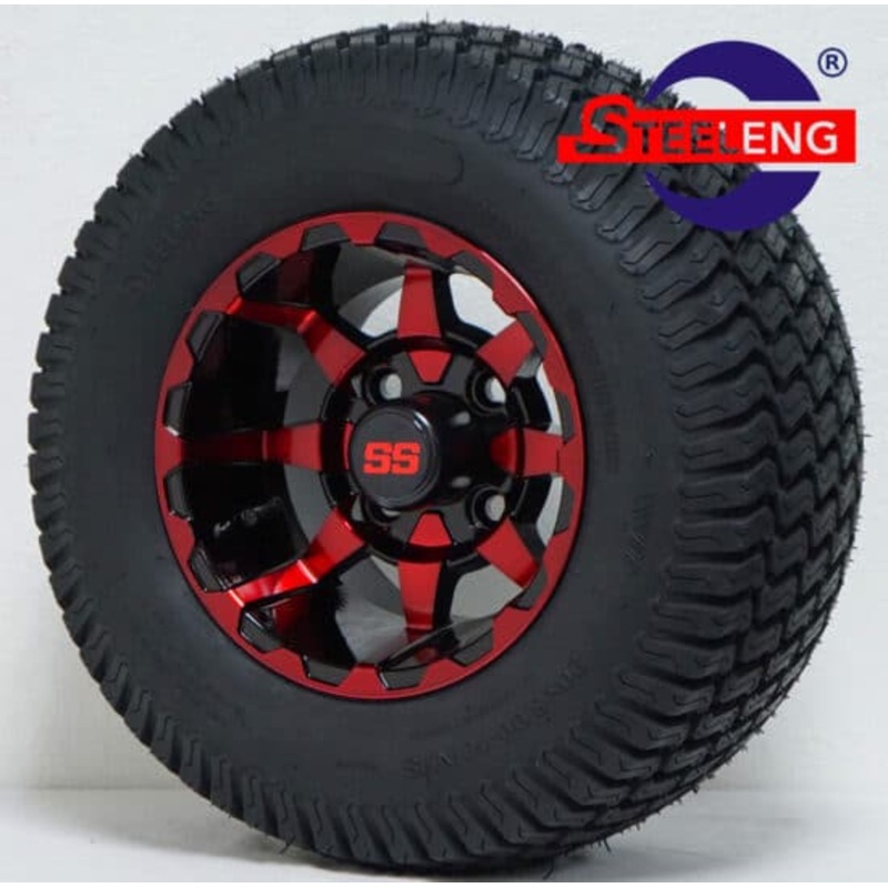 SGC 10″x7″ Red/Black -VORTEX- Aluminum Alloy Wheels / Tires (Optional) Combo Tires Combo – Set of 4