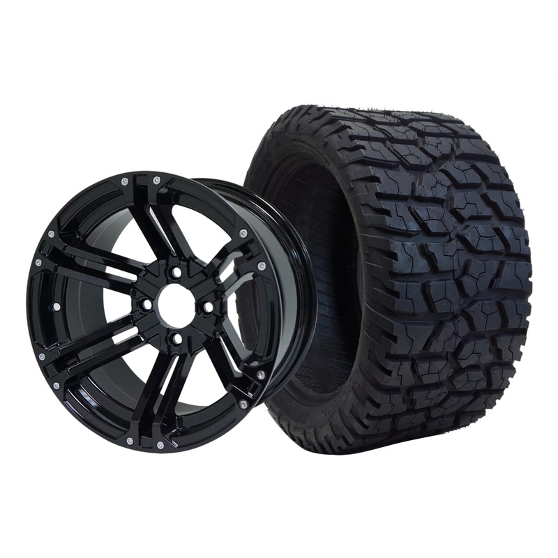 SGC 14″ Terminator Glossy Black Wheel – Aluminum Alloy / STEELENG 22″x10.5″-14″ GATOR All Terrain Tire DOT Approved Tires Combo – Set of 4