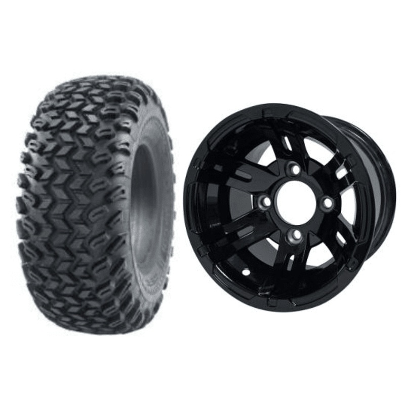 SGC 10″ Bulldog Glossy Black Wheel – Aluminum Alloy / STEELENG 22″x11″-10″ All Terrain Tire DOT approved Tires Combo – Set of 4