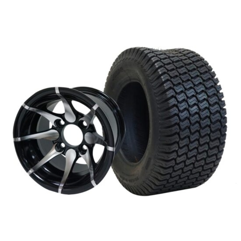SGC 10″ Kraken Machined/Black Wheel – Aluminum Alloy / STEELENG 20″x8″-10″ Turf Tire Tires Combo – Set of 4