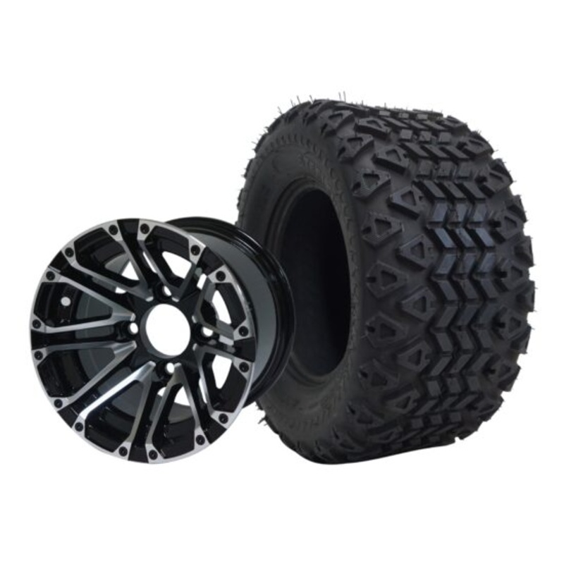 SGC 10″ Lancer Machined/Black Wheel – Aluminum Alloy / STEELENG 18″x9″-10″ All Terrain Tire DOT approved Tires Combo – Set of 4