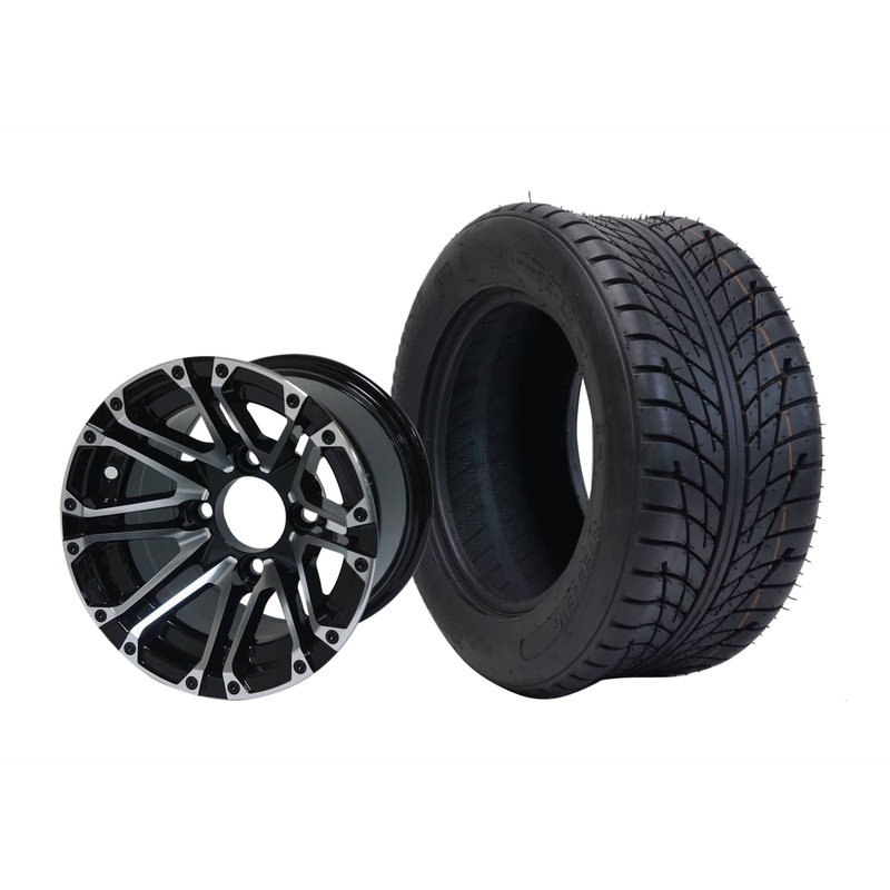 SGC 10″ Lancer Machined/Black Wheel – Aluminum Alloy / STEELENG 205/50-10 Low Profile Tire DOT Approved Tires Combo – Set of 4