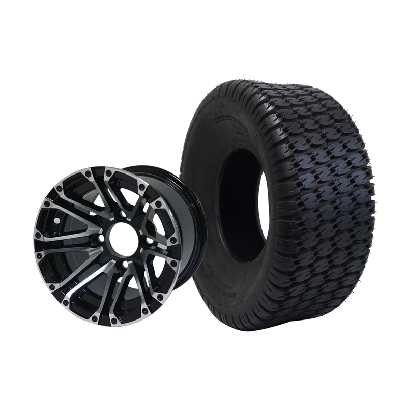 SGC 10″ Lancer Machined/Black Wheel – Aluminum Alloy / STEELENG 22″x9.5″-10″ Turf Tire Tires Combo – Set of 4