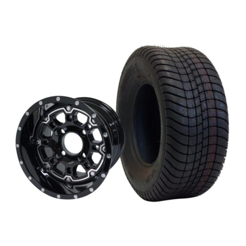 SGC 10″ Panther Glossy Black Wheel – Aluminum Alloy / STEELENG 205/65-10 Comfort Ride Street Tire DOT approved Tires Combo – Set of 4