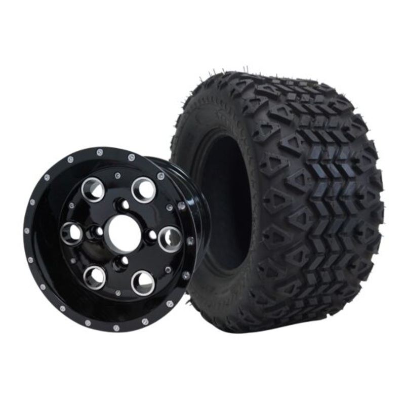 SGC 10″ Pioneer Glossy Black Wheel – Aluminum Alloy / STEELENG 20″x10″-10″ All Terrain Tire DOT approved Tires Combo – Set of 4