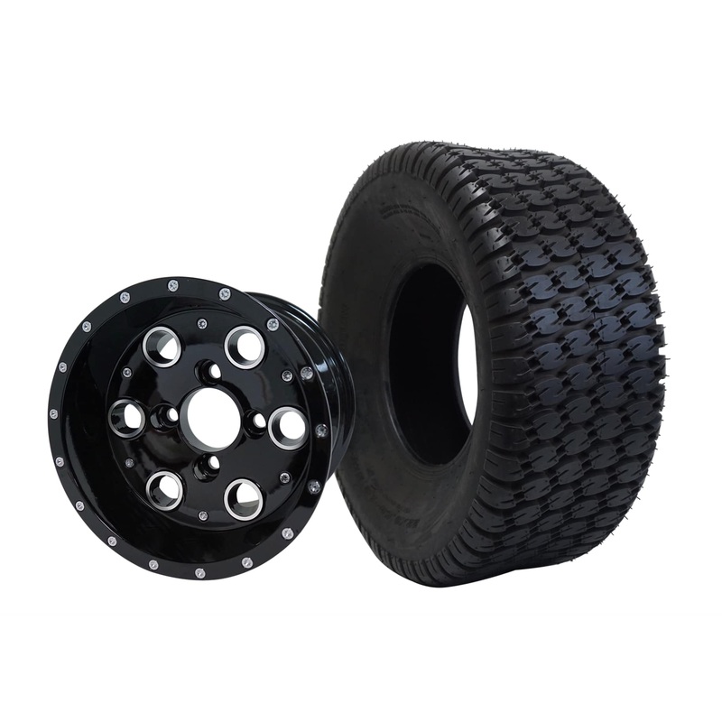 SGC 10″ Pioneer Glossy Black Wheel – Aluminum Alloy / STEELENG 22″x9.5″-10″ Turf Tire Tires Combo – Set of 4