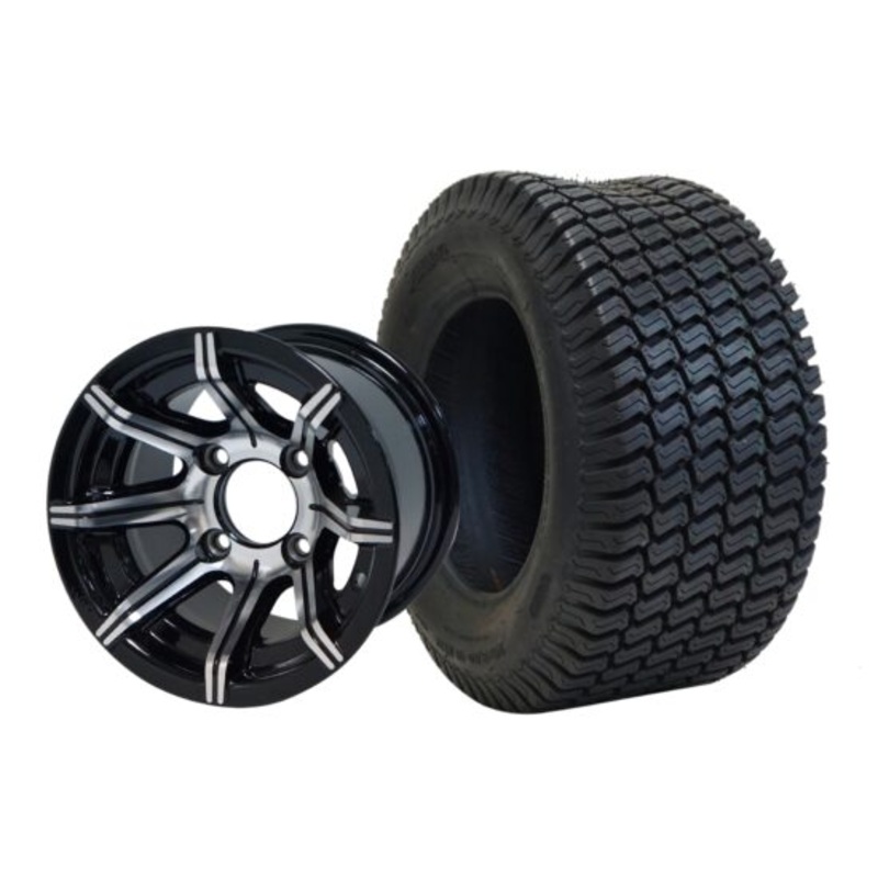 SGC 10″ Spider Machined/Black Wheel – Aluminum Alloy / STEELENG 20″x8″-10″ Turf Tire Tires Combo – Set of 4